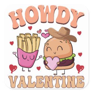 Howdy Valentine Chips And Burger Hat Square Sticker
