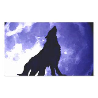 Howling Wolf & Fullmoon Rectangular Sticker