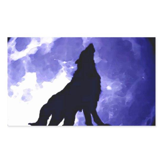 Howling Wolf & Fullmoon Rectangular Sticker