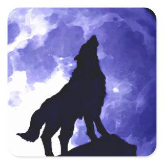 Howling Wolf & Fullmoon Square Sticker