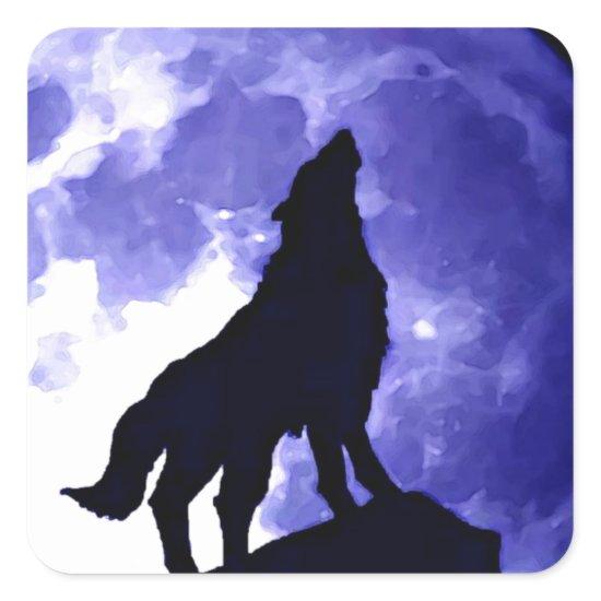 Howling Wolf & Fullmoon Square Sticker