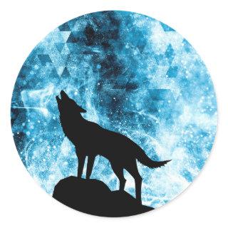 Howling Wolf Winter snowy blue smoke Abstract Classic Round Sticker