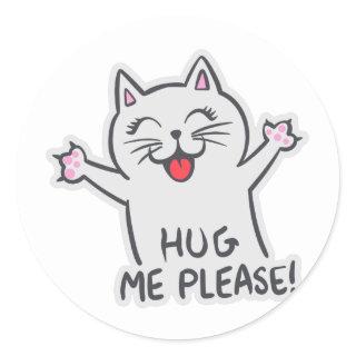 Hug me please - Choose background color Classic Round Sticker