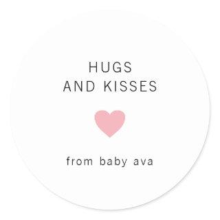 Hugs and Kisses Cute Pink Heart Girl Baby Shower Classic Round Sticker