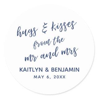 Hugs & Kisses from the Mr and Mrs Navy on White Classic Round Sticker