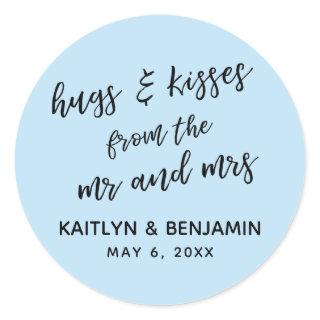 Hugs & Kisses from the Mr and Mrs Pastel Blue Classic Round Sticker