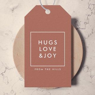 Hugs Love and Joy | Terracotta Burnt Orange Modern Gift Tags