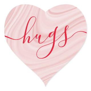 Hugs - pink satin swirls Valentine's Day Heart Sticker