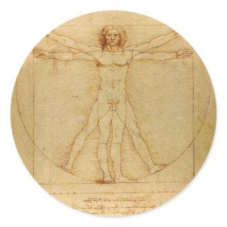 Human Anatomy, Vitruvian Man by Leonardo da Vinci Classic Round Sticker