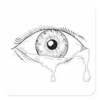 Human Eye Crying Tears Flowing Drawing Square Sticker