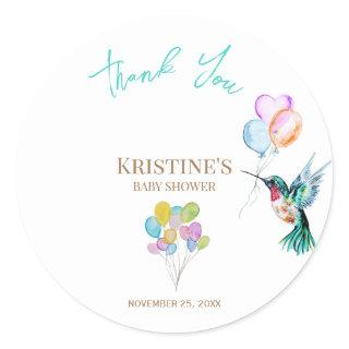 Hummingbird and Balloons Baby Shower Thank You Classic Round Sticker