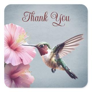 Hummingbird and Hibiscus | Blue Wedding Thank You Square Sticker