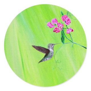 Hummingbird and Sweet Peas Painting Classic Round Sticker