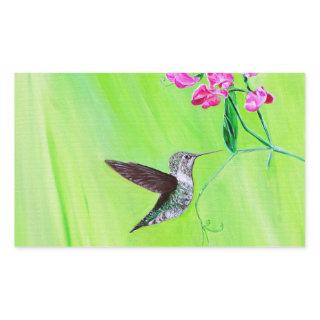 Hummingbird and Sweet Peas Painting Rectangular Sticker