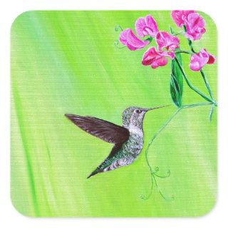 Hummingbird and Sweet Peas Painting Square Sticker