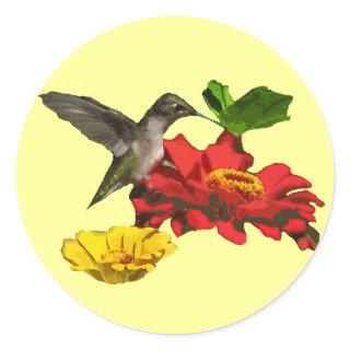 Hummingbird and Zinnias Classic Round Sticker
