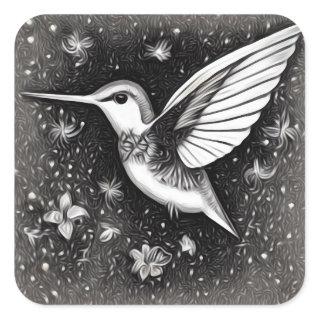 Hummingbird & Flowers Square Sticker