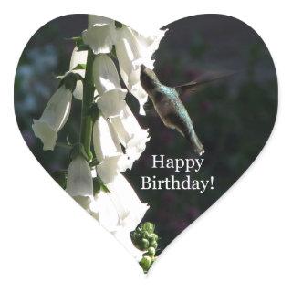 Hummingbird Garden Happy Birthday Heart Sticker