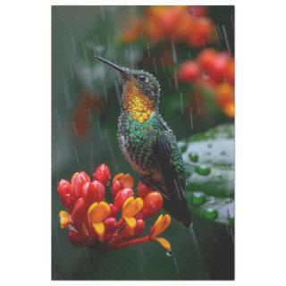 Hummingbird Perched on Bright Flower Decoupage Tissue Paper