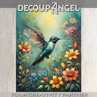 Hummingbirds and Colorful Flowers - Decoupage - Tissue Paper