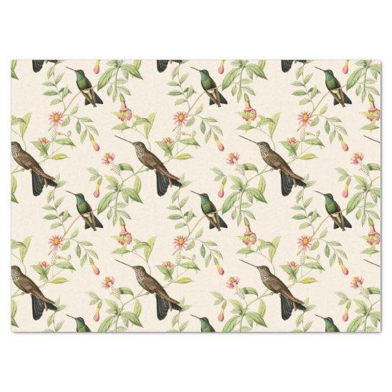 Hummingbirds and Leaves on Ivory Decoupage Tissue Paper