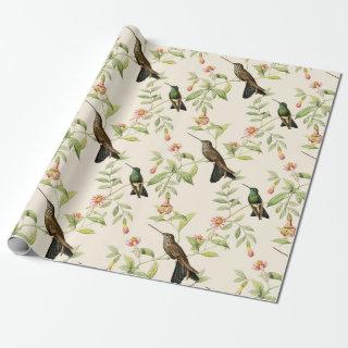 Hummingbirds and Leaves on Ivory