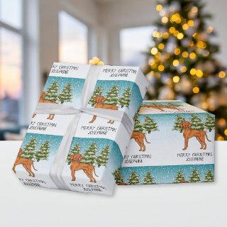 Hungarian Vizsla Dog Snowy Winter Forest And Text
