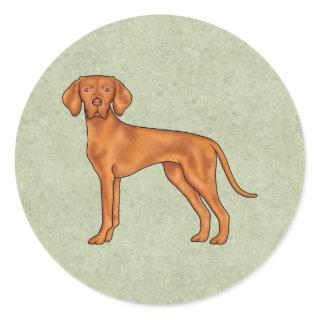 Hungarian Vizsla Pointer Cartoon Dog Drawing Green Classic Round Sticker