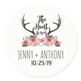 Hunt is Over Rustic Antler Floral Save Date Seal