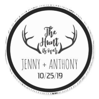 "Hunt is Over" Rustic Barnwood Save The Date Seal