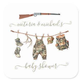 Hunting Camo Boy Baby Shower Square Sticker