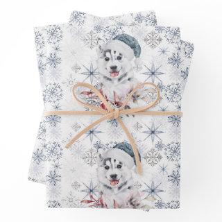 Husky Cute Blue Santa Hat Snowflakes Christmas   Sheets