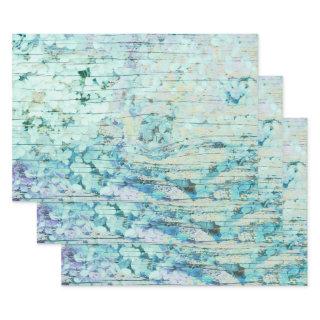 Hydrangea Floral Teal Country Vintage Wood  Sheets