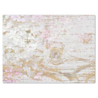 Hydrangea Floral White Distressed Vintage Wood Tissue Paper