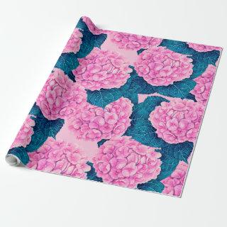 Hydrangea watercolor pattern, pink and blue