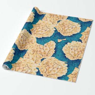 Hydrangea watercolor pattern, yellow and blue