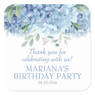 Hydrangeas Watercolor Floral Birthday Party Favor Square Sticker