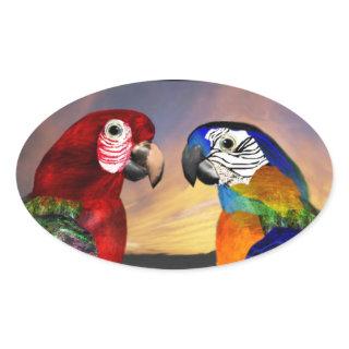 HYPER PARROTS / RED AND BLUE ARA ovale Oval Sticker