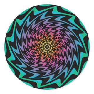 HYPNOTIC DISC Mesmerizing Neon Cool Zig Zag Spiral Classic Round Sticker