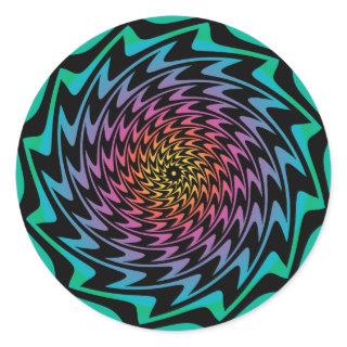 HYPNOTIC DISC Mesmerizing Neon Cool Zig Zag Spiral Classic Round Sticker