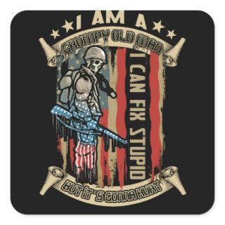 I AM A Grumpy Old Man I Can Fix Stupid But It's Square Sticker