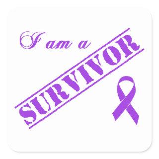 I am a Survivor - Crohns & Colitis Purple Ribbon Square Sticker