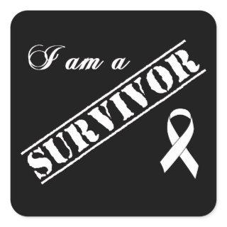 I am a Survivor of Lung Cancer - White Ribbon Square Sticker
