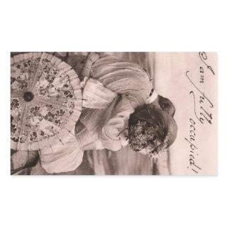 "I am fully occupied!" romantic vintage kiss funny Rectangular Sticker