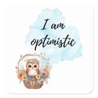 I Am Optimistic Kids Room Owl Basket Positive Square Sticker