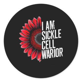 I Am Sickle Cell Warrior Burgundy Sunflower Awaren Classic Round Sticker