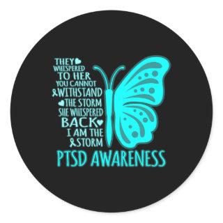 I Am The Storm Ptsd Stress Awareness Ribbon Graphi Classic Round Sticker