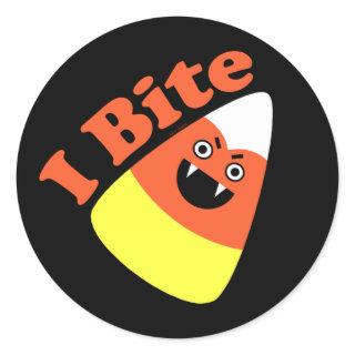 I Bite Halloween Candy Corn Vampire Classic Round Sticker