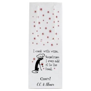 I Cook With Wine Funny Quote with Cat Wine Gift Bag