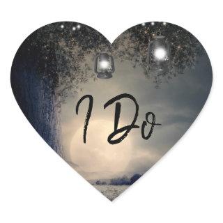 I Do Lit up Lanterns in Tree Moonlight Wedding Heart Sticker